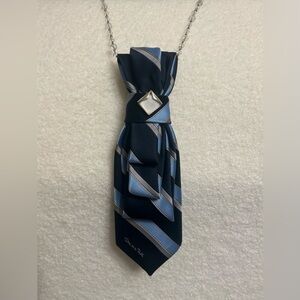 Upcycled Silk Tie Necklace with Embelishment